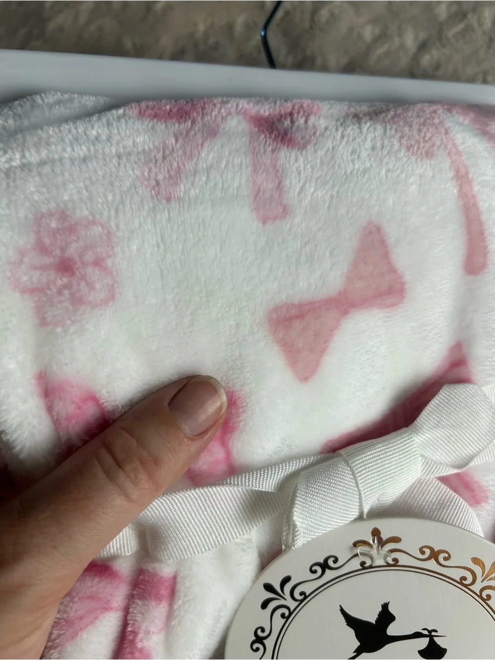 Adirondack Baby Pink White Bow Flower Blanket Soft Plush Berkshire Lovey Floral